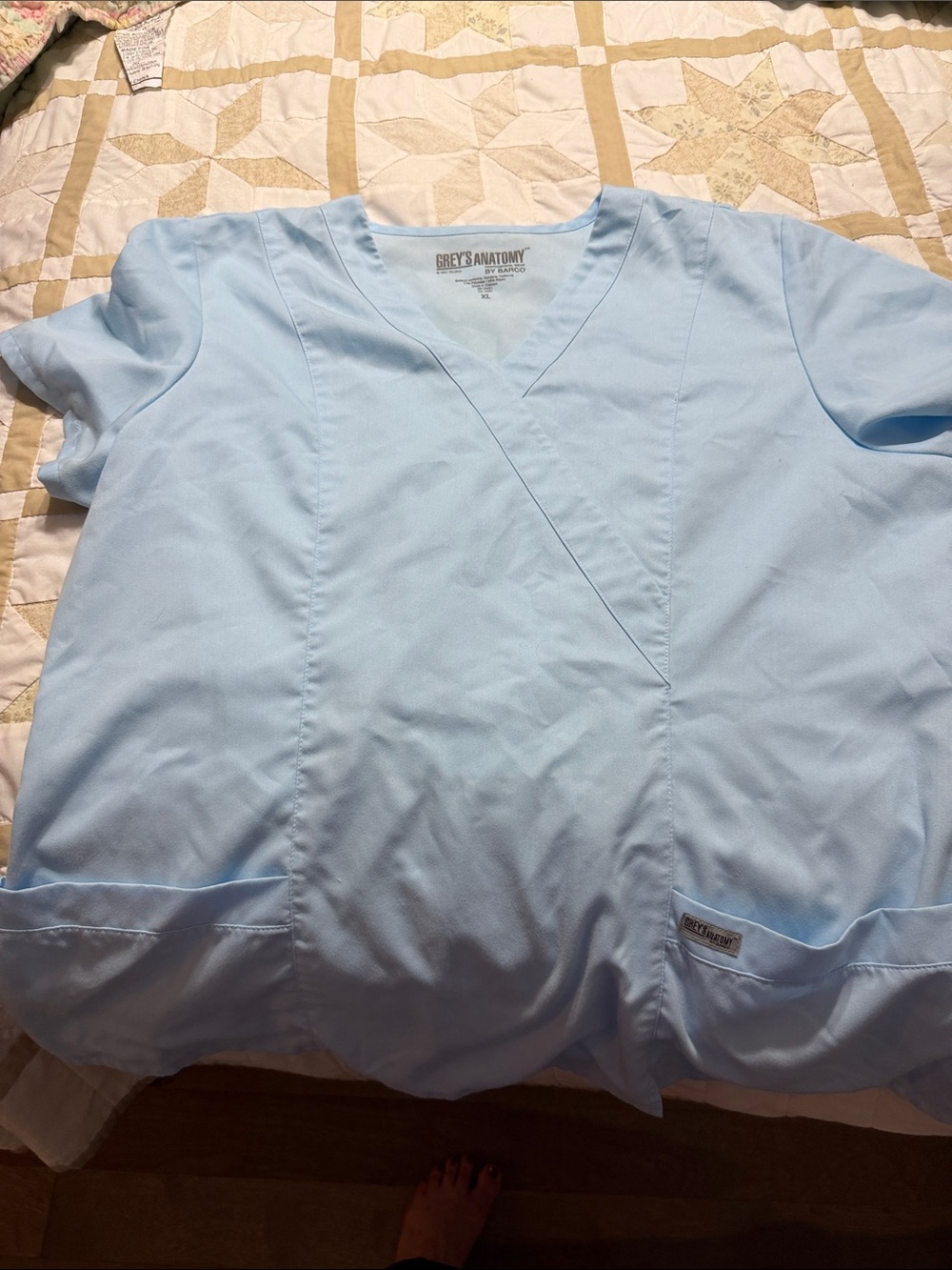 Grey's Anatomy Light Blue Mock Wrap Scrub Top with Pockets